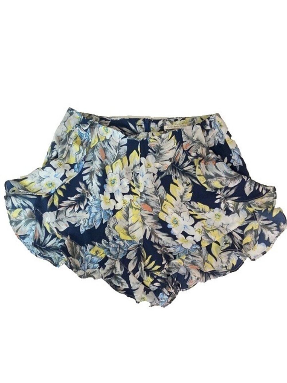Mustard Seed Floral Ruffle Hem Shorts Womens Size S Navy Tropical Flowy - Picture 3 of 10